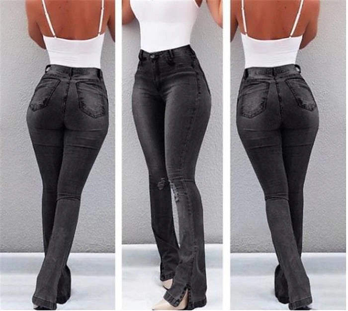 Women's Jeans Normal Denim Plain Light Blue Black Fashion Mid Waist Full Length Casual Weekend