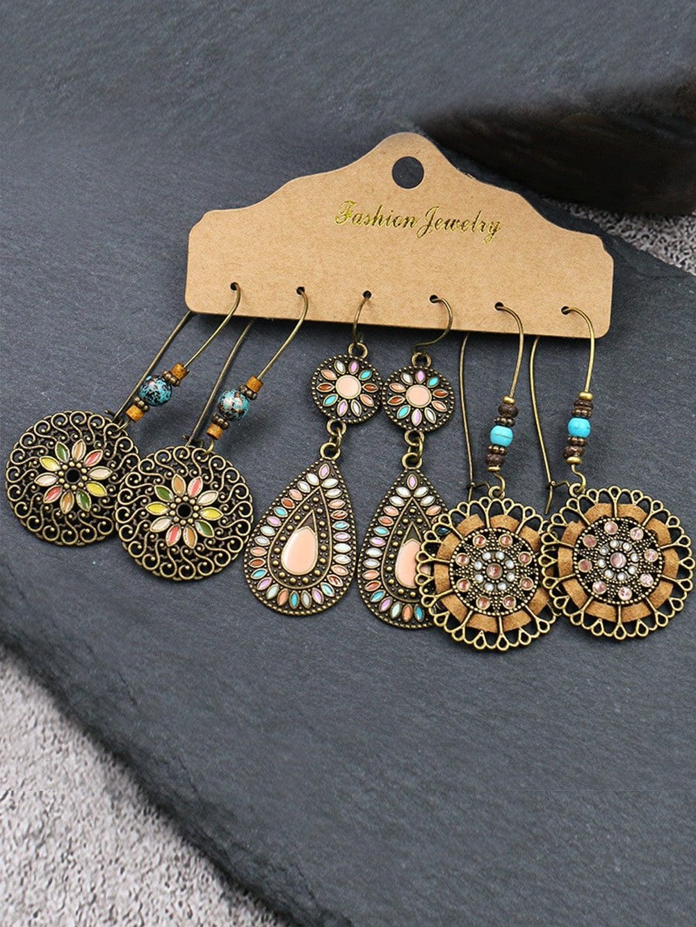 Gold Boho Retro Hollow Dangle Earrings Set