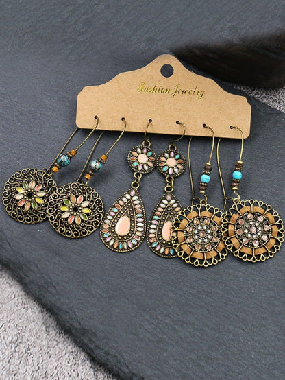 Gold Boho Retro Hollow Dangle Earrings Set