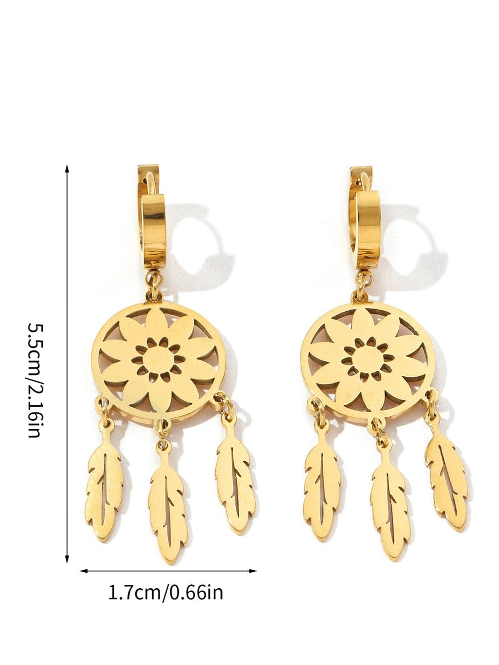 Gold Dream Catcher Elegance Earrings with Floral Detail