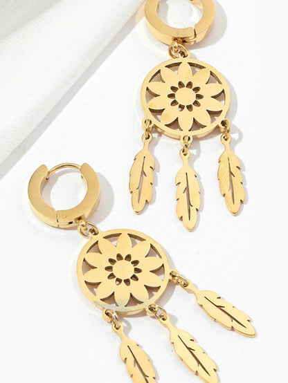 Gold Dream Catcher Elegance Earrings with Floral Detail