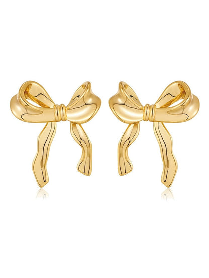 Gold Elegant Bow Design Studded Earrings