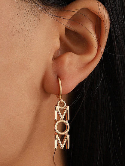 Gold MOM Letter Pendant Alloy Earrings