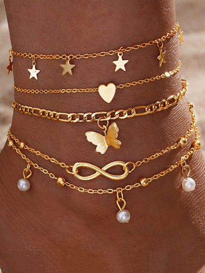 Gold Pearl Butterfly Multi-layer Pendant Anklet