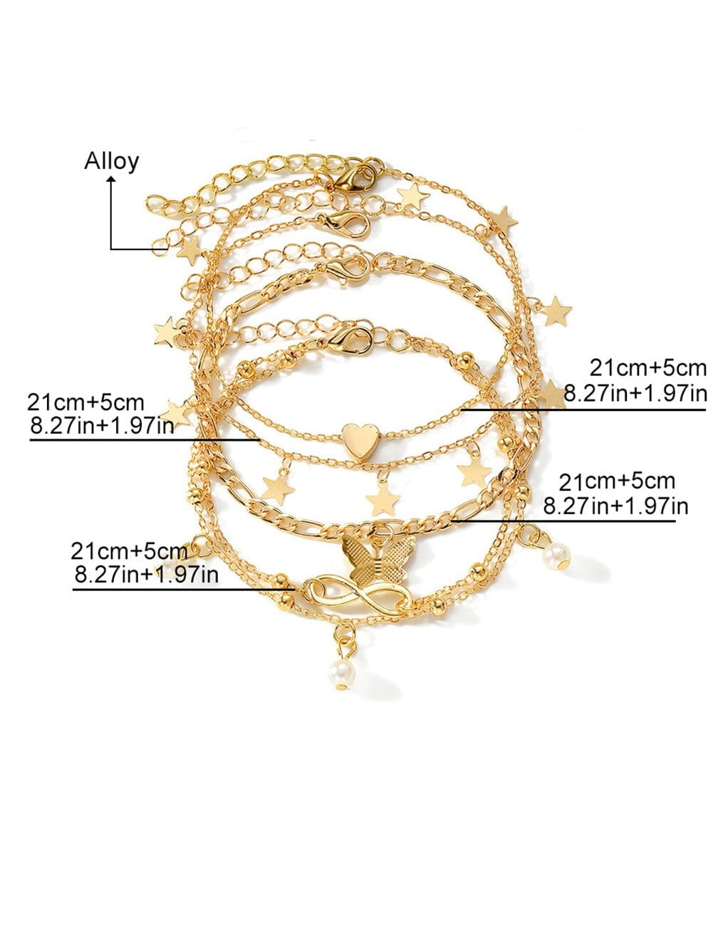 Gold Pearl Butterfly Multi-layer Pendant Anklet