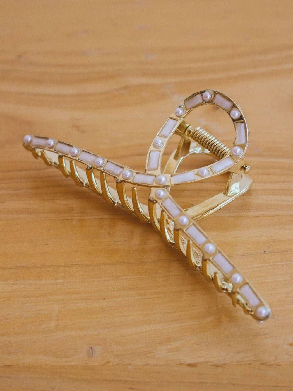 Gold Pearl Stud Large Alloy Hair Claw Clip