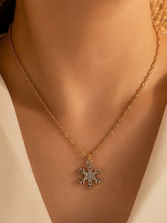 Gold Rhinestone Snowflake Christmas Fashion Necklace