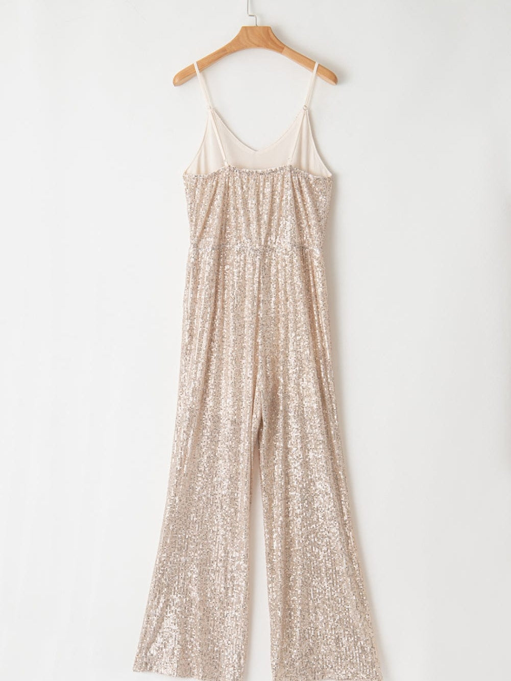 Gold Sequined V Neck Sleeveless High Waist Jumpsuit