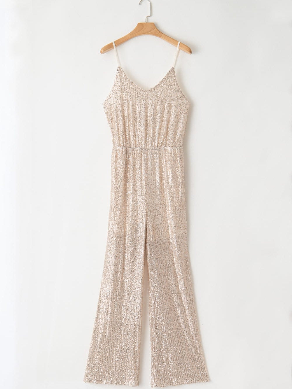 Gold Sequined V Neck Sleeveless High Waist Jumpsuit