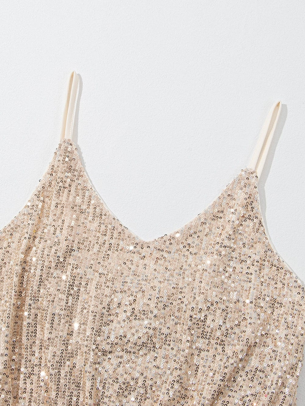 Gold Sequined V Neck Sleeveless High Waist Jumpsuit