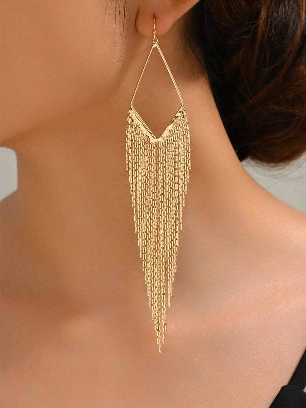 Gold Tassel Long Chain Dangle Earrings