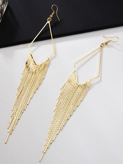 Gold Tassel Long Chain Dangle Earrings