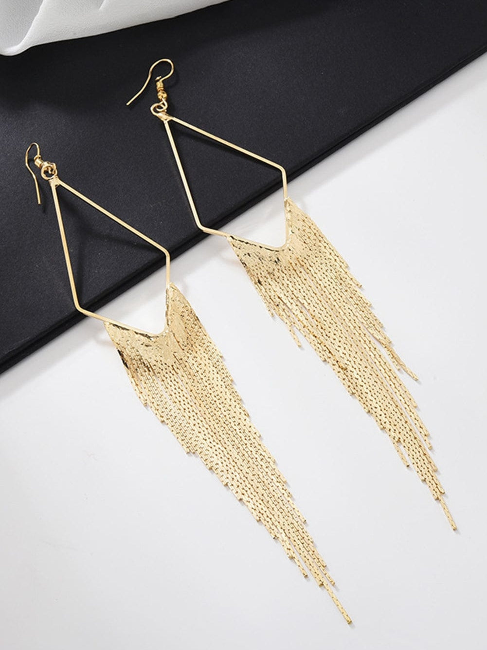 Gold Tassel Long Chain Dangle Earrings