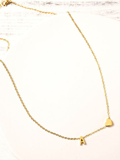 Gold Valentine Heart Letter A Pendant Chained Necklace