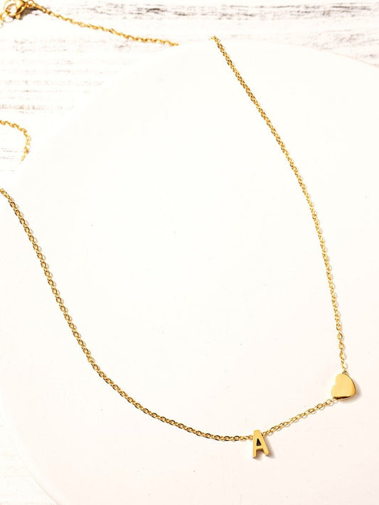 Gold Valentine Heart Letter A Pendant Chained Necklace