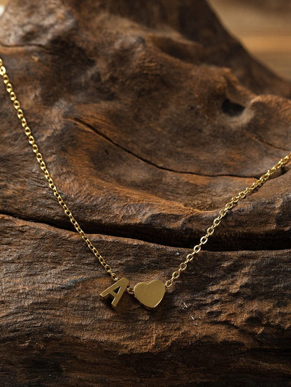 Gold Valentine Heart Letter A Pendant Chained Necklace