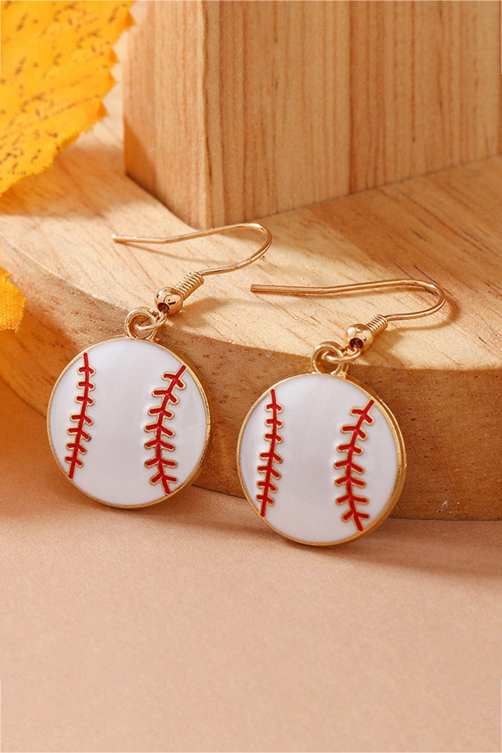 Golden Baseball Inspired Alloy Drop Earrings