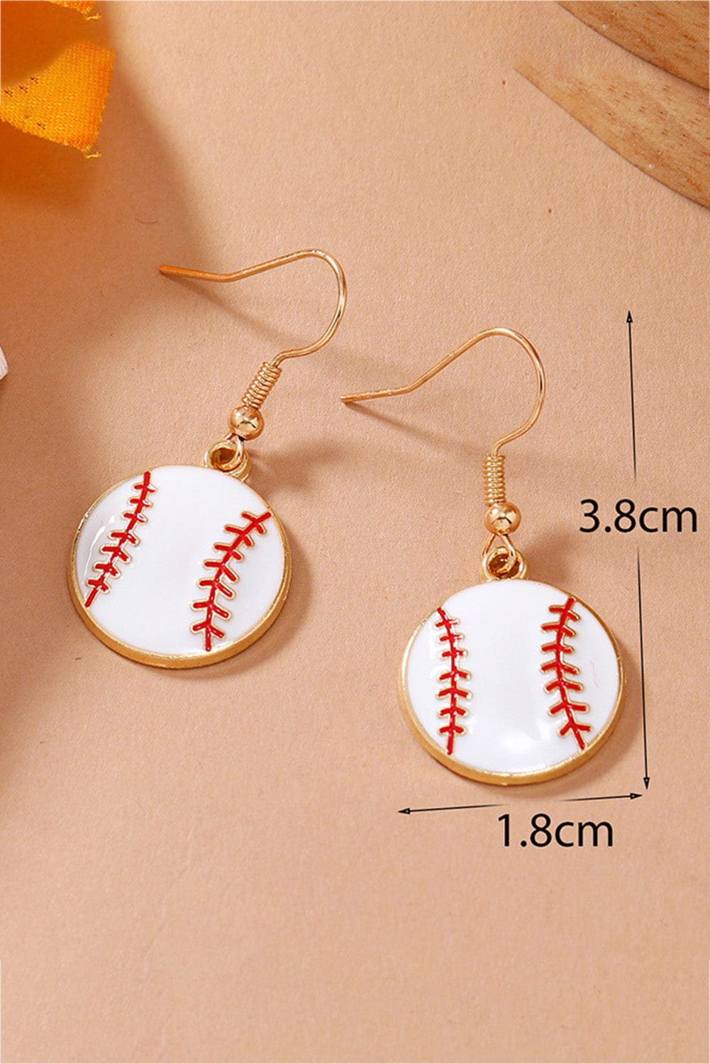 Golden Baseball Inspired Alloy Drop Earrings