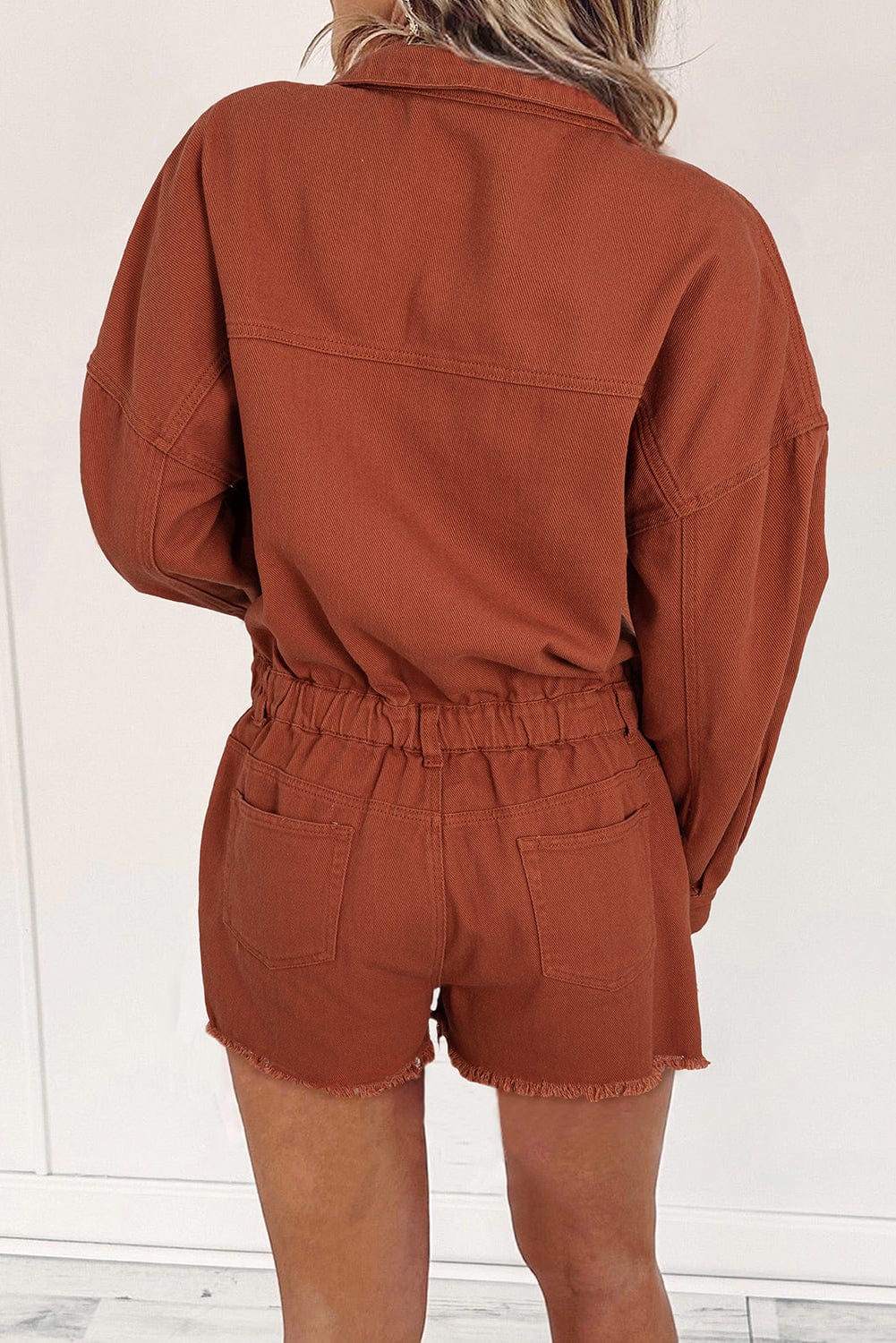 Golden Blaze Snap Closure Distressed Denim Jumpsuit