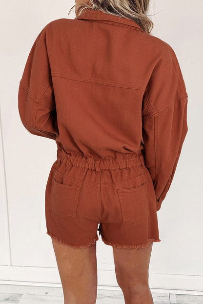 Golden Blaze Snap Closure Distressed Denim Jumpsuit