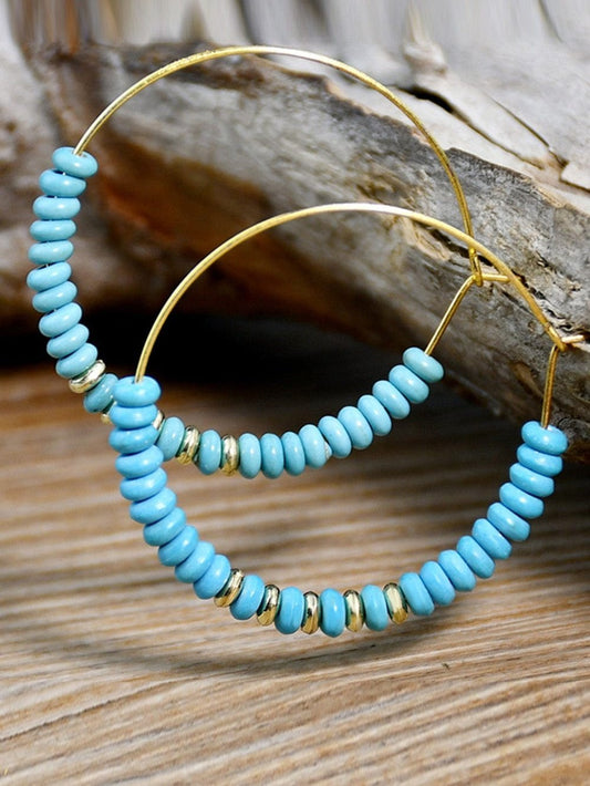 Golden Boho Turquoise Bead Hoop Earrings