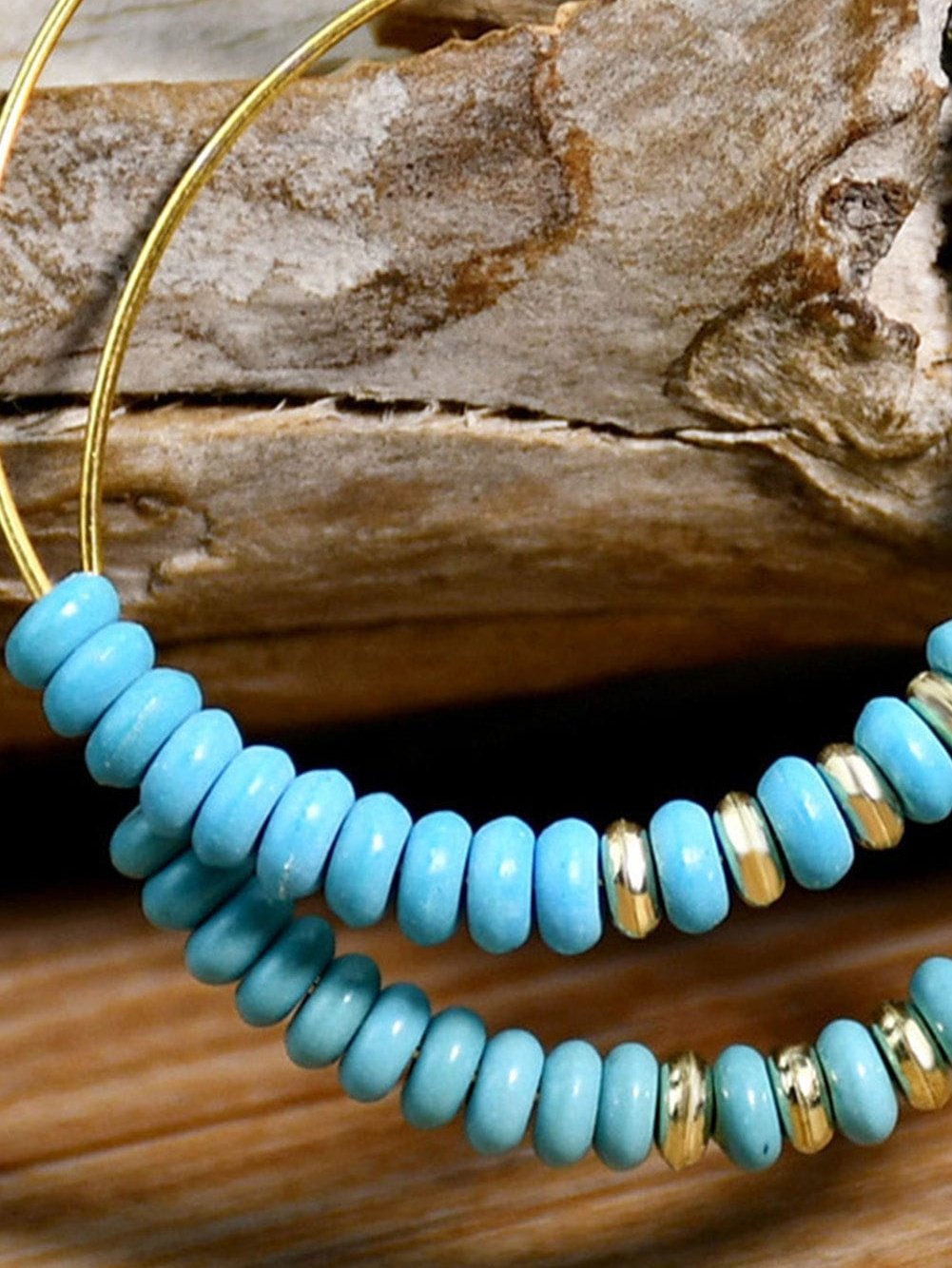 Golden Boho Turquoise Bead Hoop Earrings