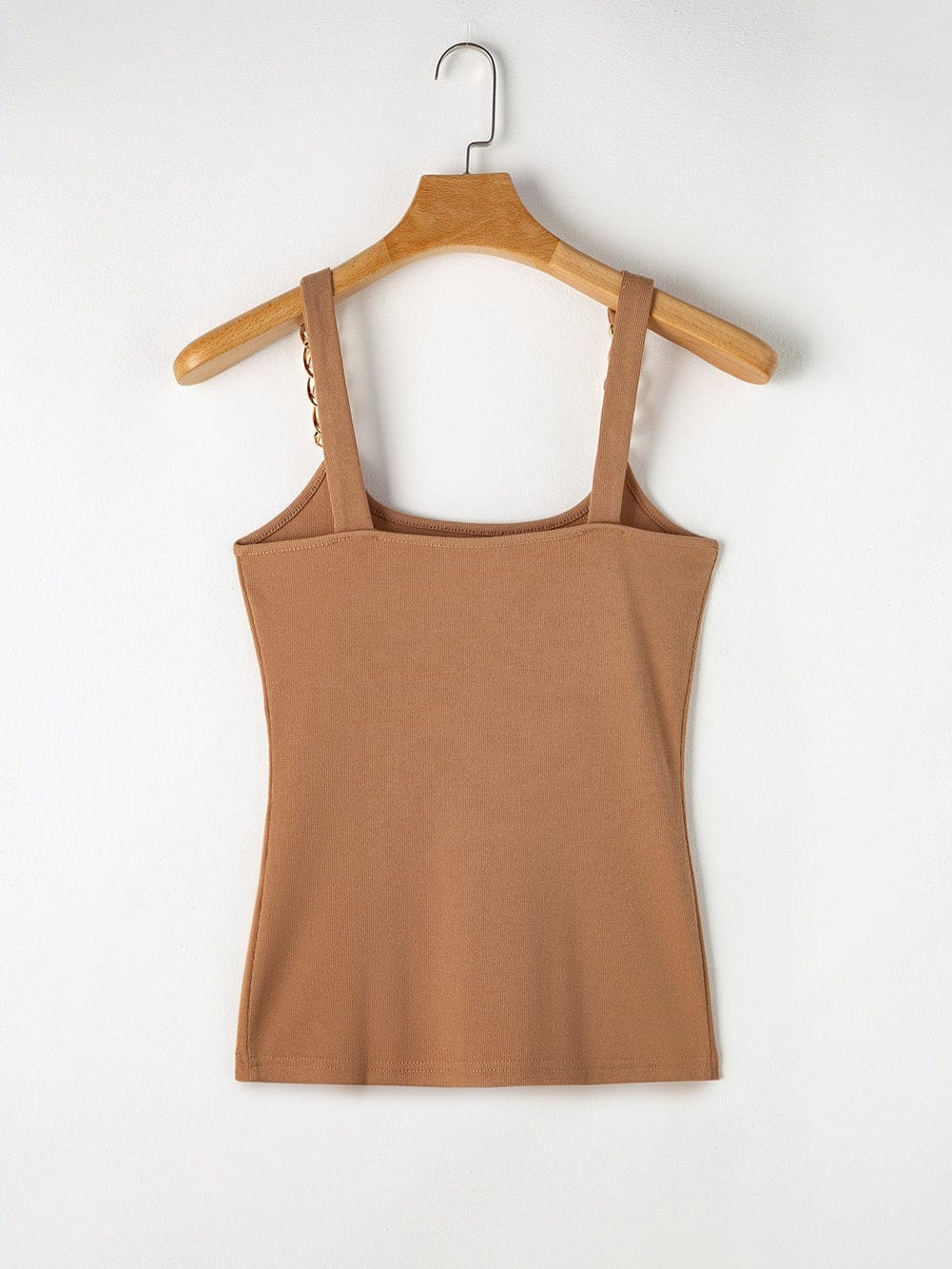 Golden Chain Strap Brown Ribbed Knit Tank Top