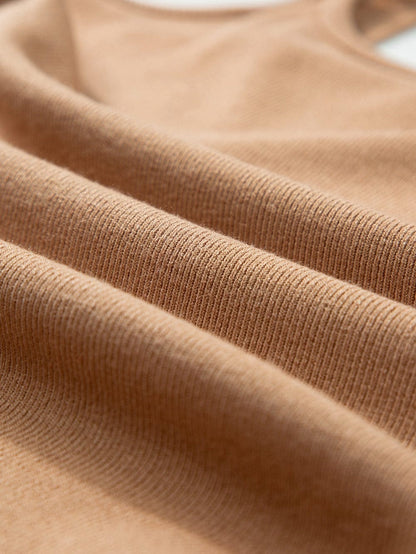 Golden Chain Strap Brown Ribbed Knit Tank Top