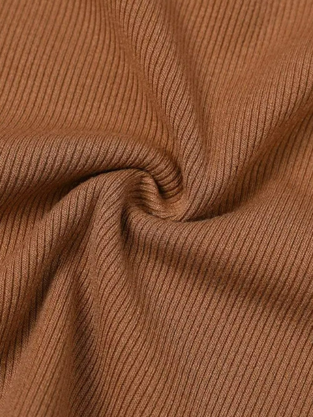 Golden Chain Strap Brown Ribbed Knit Tank Top