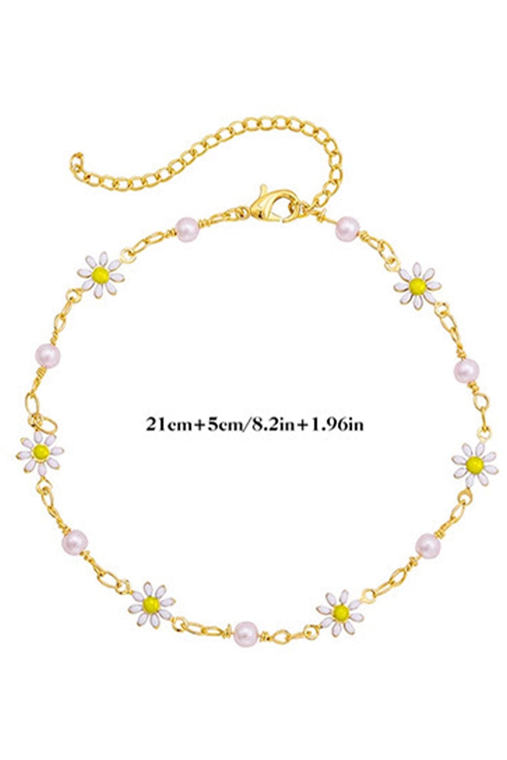 Golden Daisy & Pearl Adjustable Anklet