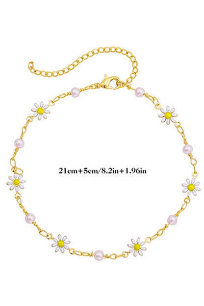 Golden Daisy & Pearl Adjustable Anklet