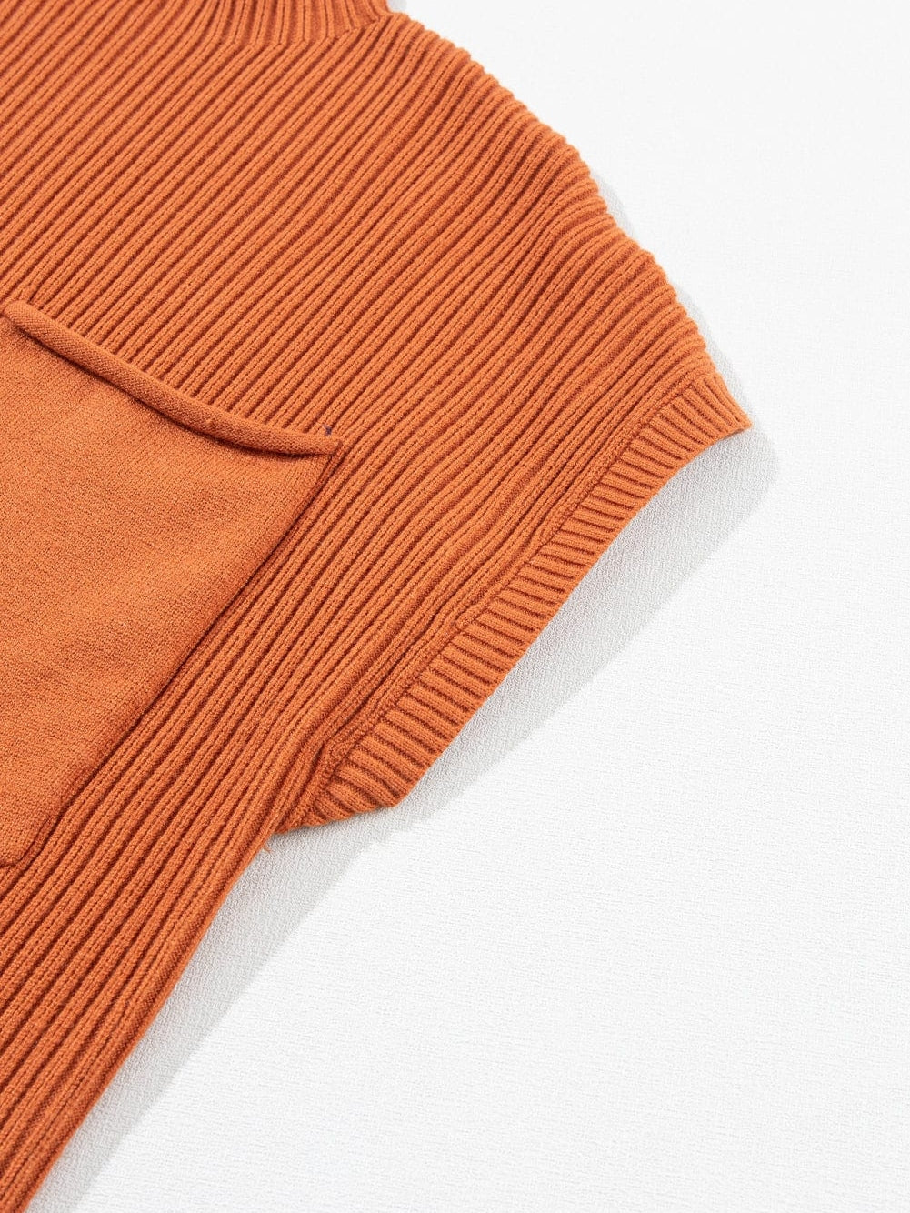 Golden Ember Ribbed Knit Short Sleeve Sweater with Patch Pocket