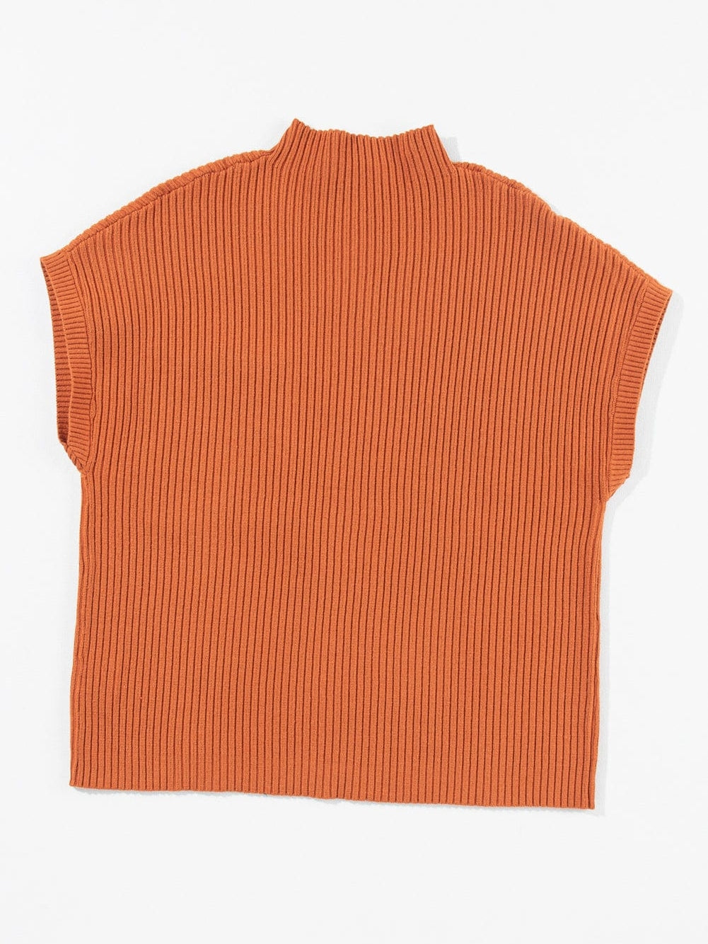 Golden Ember Ribbed Knit Short Sleeve Sweater with Patch Pocket