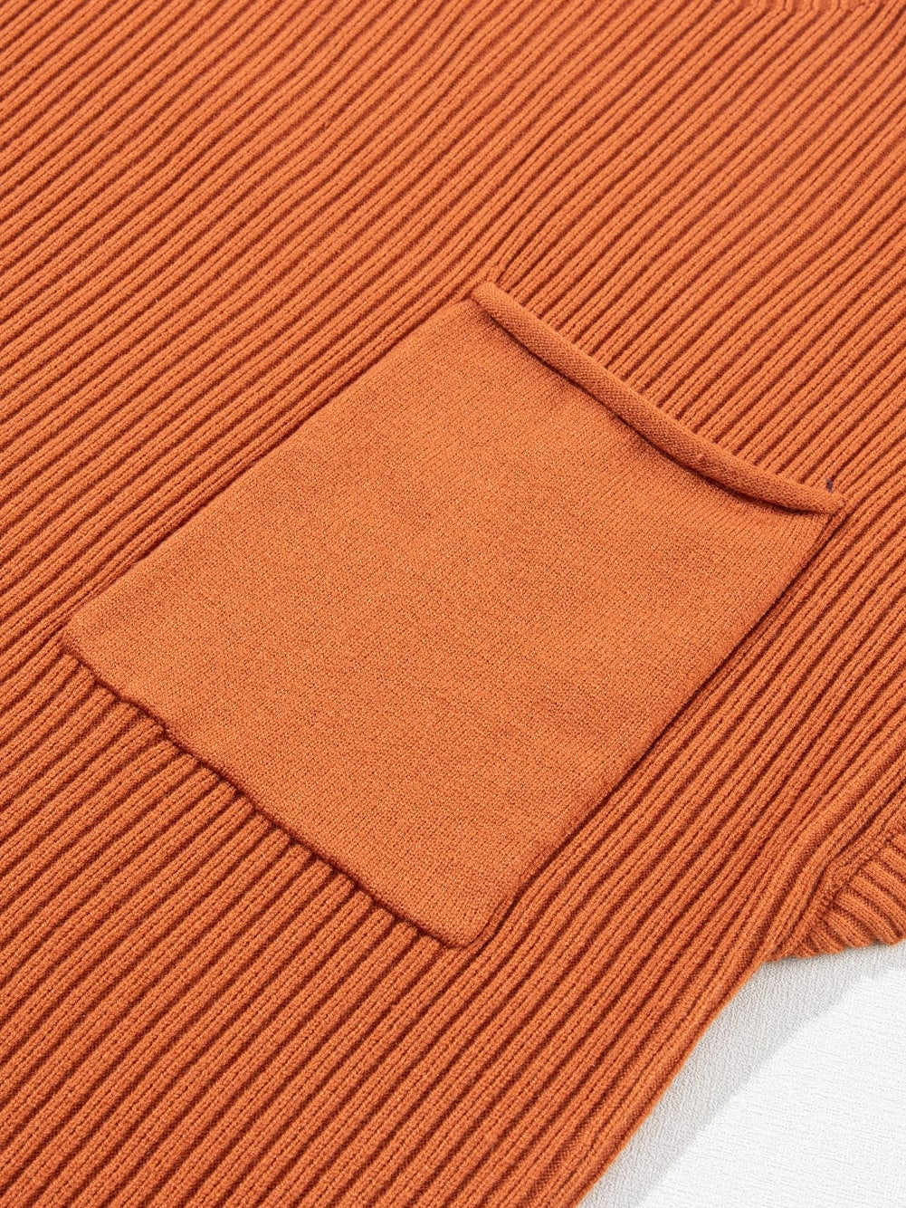 Golden Ember Ribbed Knit Short Sleeve Sweater with Patch Pocket