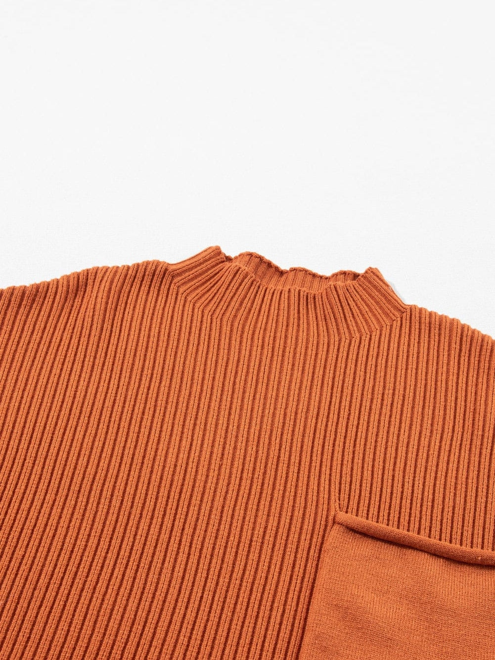 Golden Ember Ribbed Knit Short Sleeve Sweater with Patch Pocket