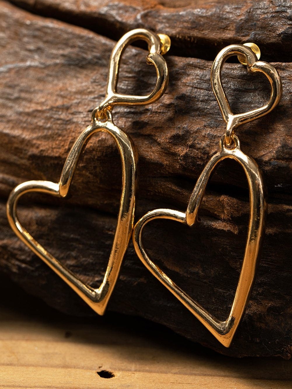 Golden Heart-Shaped Alloy Stud Earrings with Unique Design