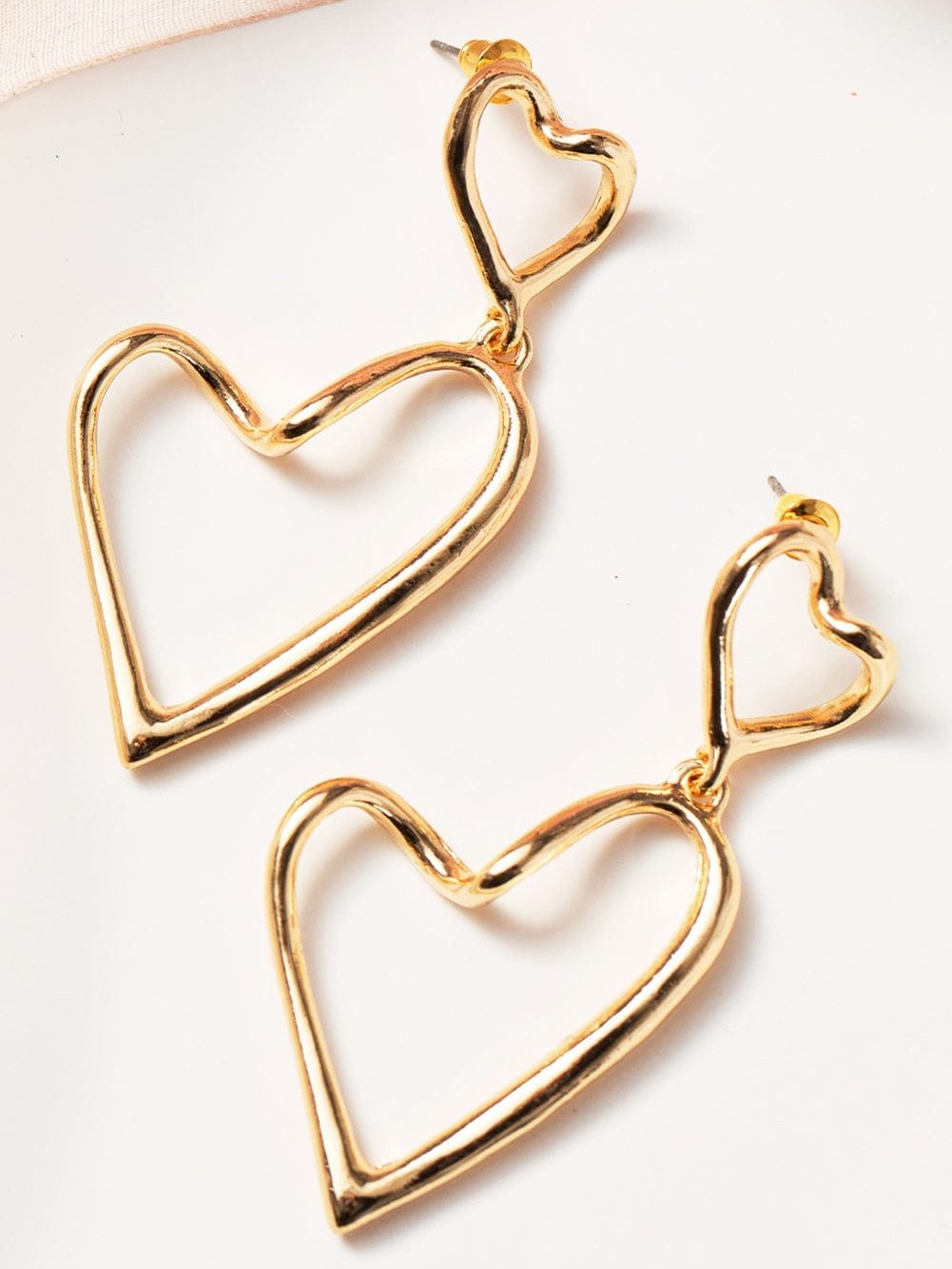 Golden Heart-Shaped Alloy Stud Earrings with Unique Design