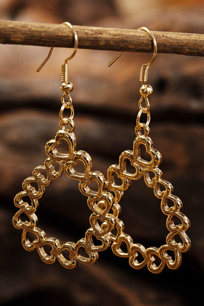 Golden Heart Waterdrop Valentine Earrings with Romantic Hollow Design