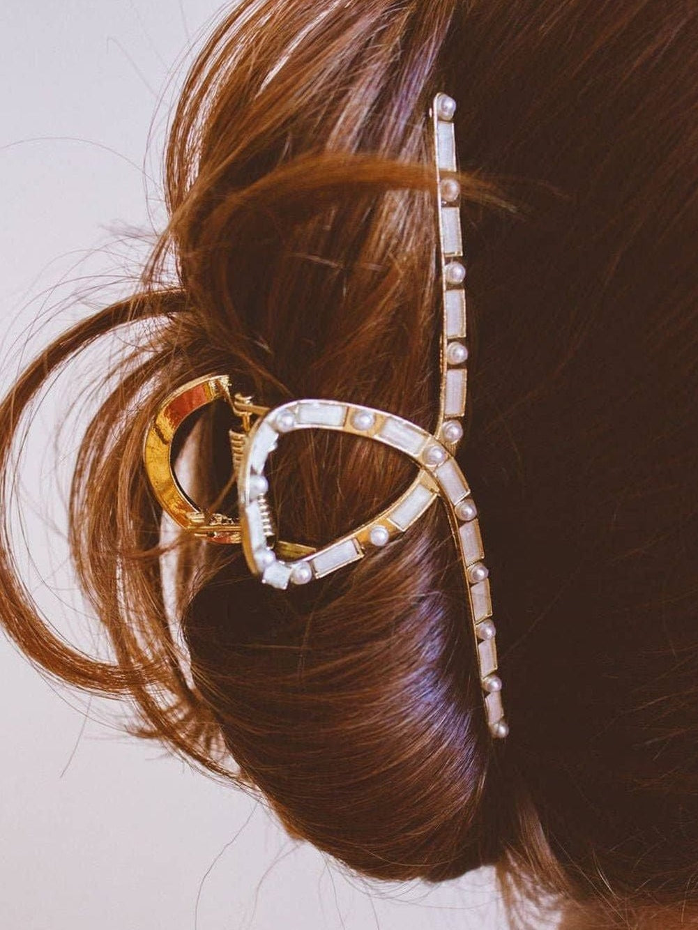 Golden Pearl Adorned Oversized Hair Claw Clip