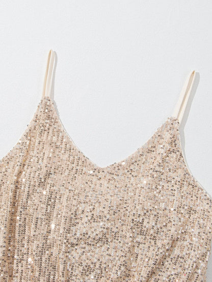 Golden Sparkle V-Neck Glamorous Sleeveless Jumpsuit