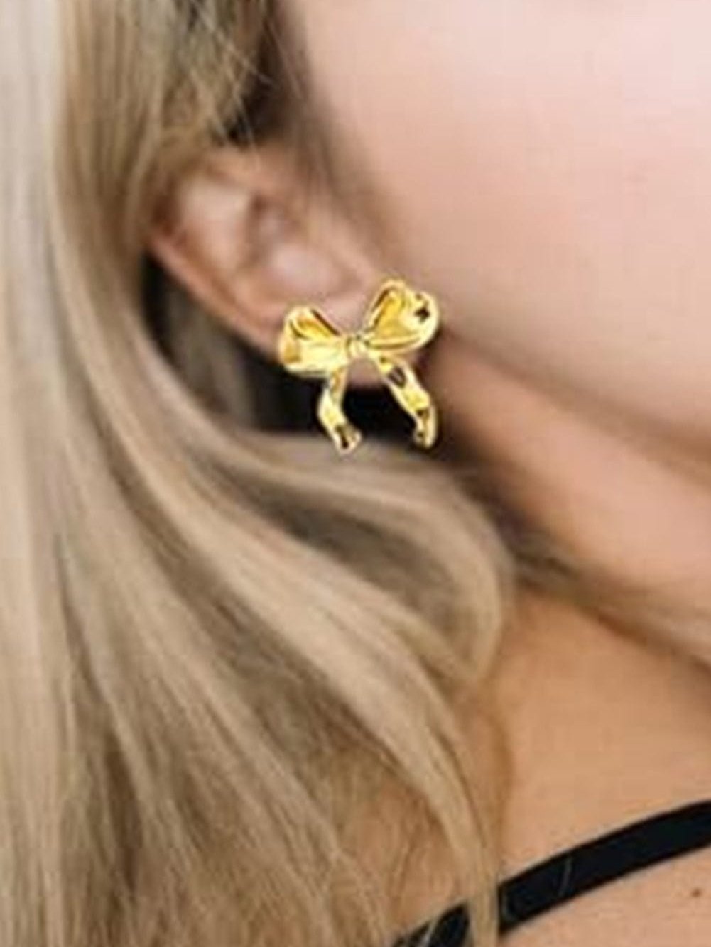 Golden Sparkling Bow Stud Earrings