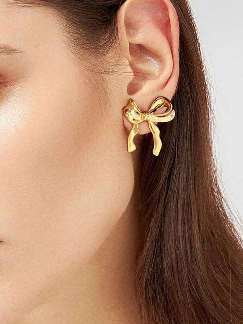 Golden Sparkling Bow Stud Earrings