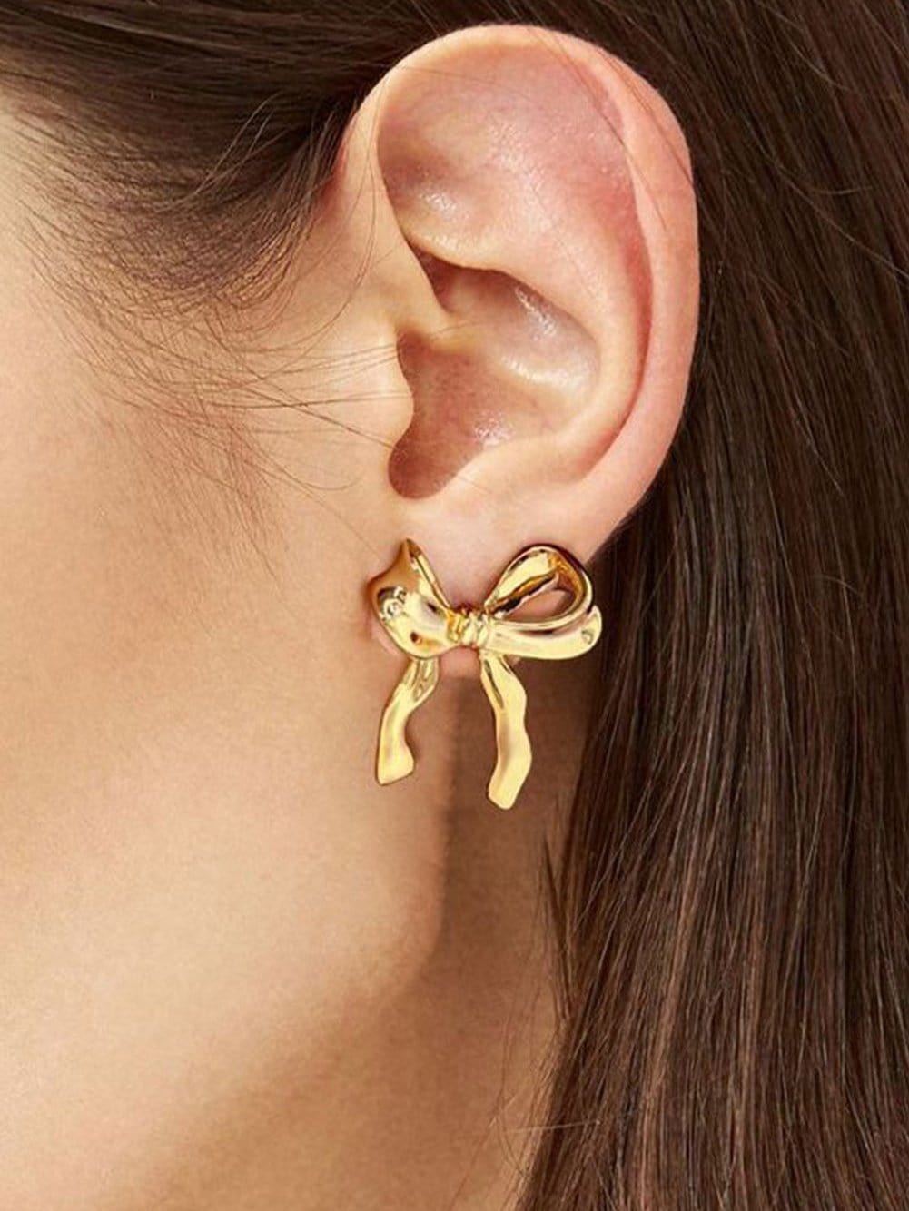 Golden Sparkling Bow Stud Earrings