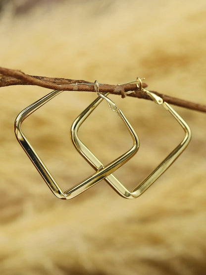 Golden Square Hoop Earrings - Chic Minimalistic Design