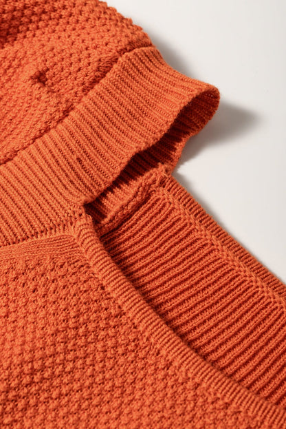 Golden Textured Knit Puff Sleeve Square Neck Sweater