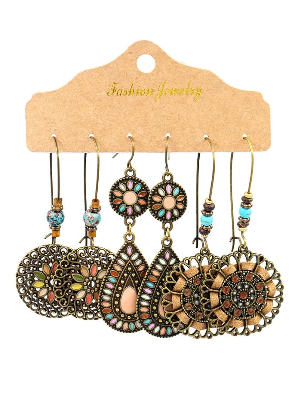 Golden Vintage Boho Turquoise Earrings Trio