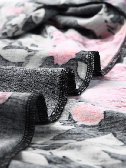 Graceful Black Floral Print T-Shirt Maxi Dress