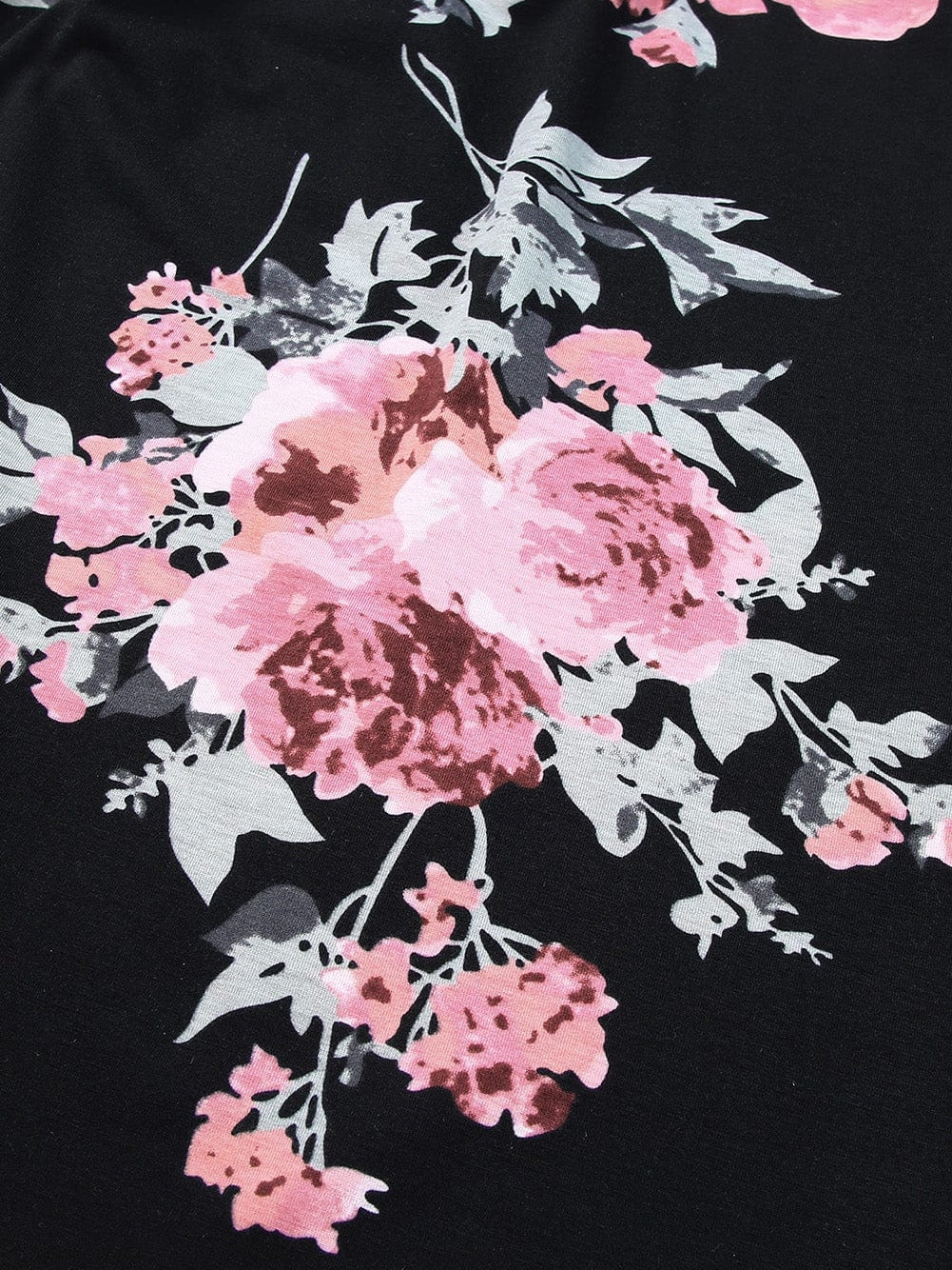 Graceful Black Floral Print T-Shirt Maxi Dress
