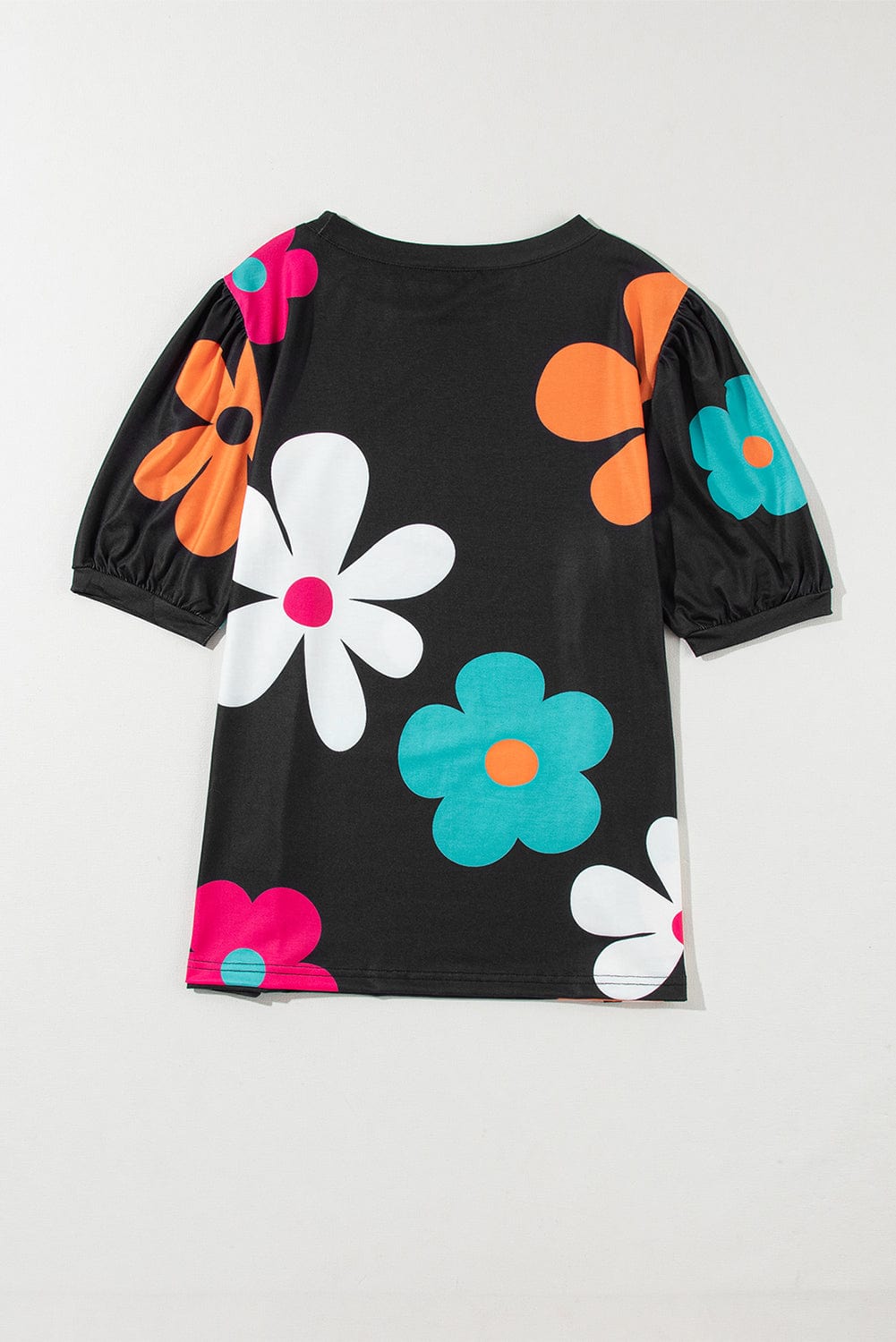 Graceful Black Floral Puff Sleeve Tee