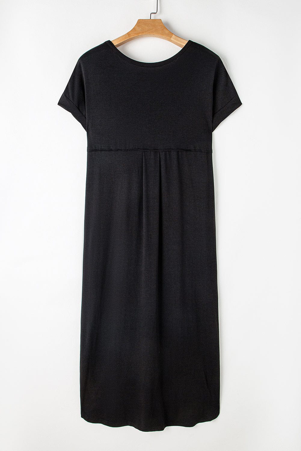 Graceful Black V Neck Split Maxi T-shirt Dress with Hidden Pockets
